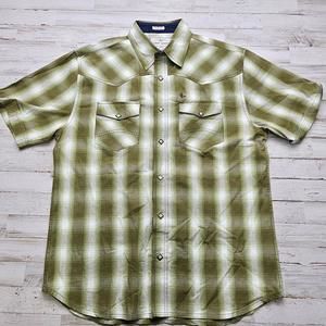 Cody James Men’s Western Rodeo Shirt Diamond Pearl Snap LG Slim Green Plaid S/S